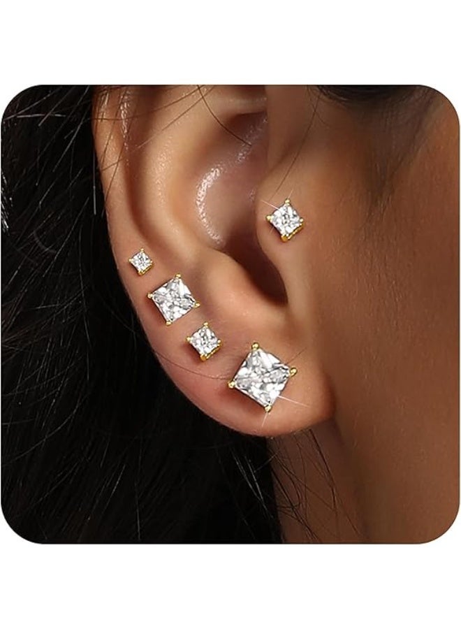 Ucanbe 5 Sizes Square CZ Stud Earrings – 316 Stainless Steel Single Stone Classic Minimalist Earrings - Image 4